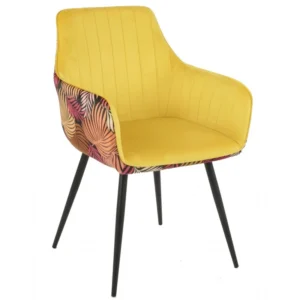 mobiliario-contract-sillon deva metal tapizado velvet amarillo con trasera floral a juego 3